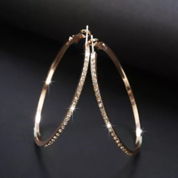 Rhinestone Inlaid Hoop Earrings-Gold Tone - Picture 3 of 3